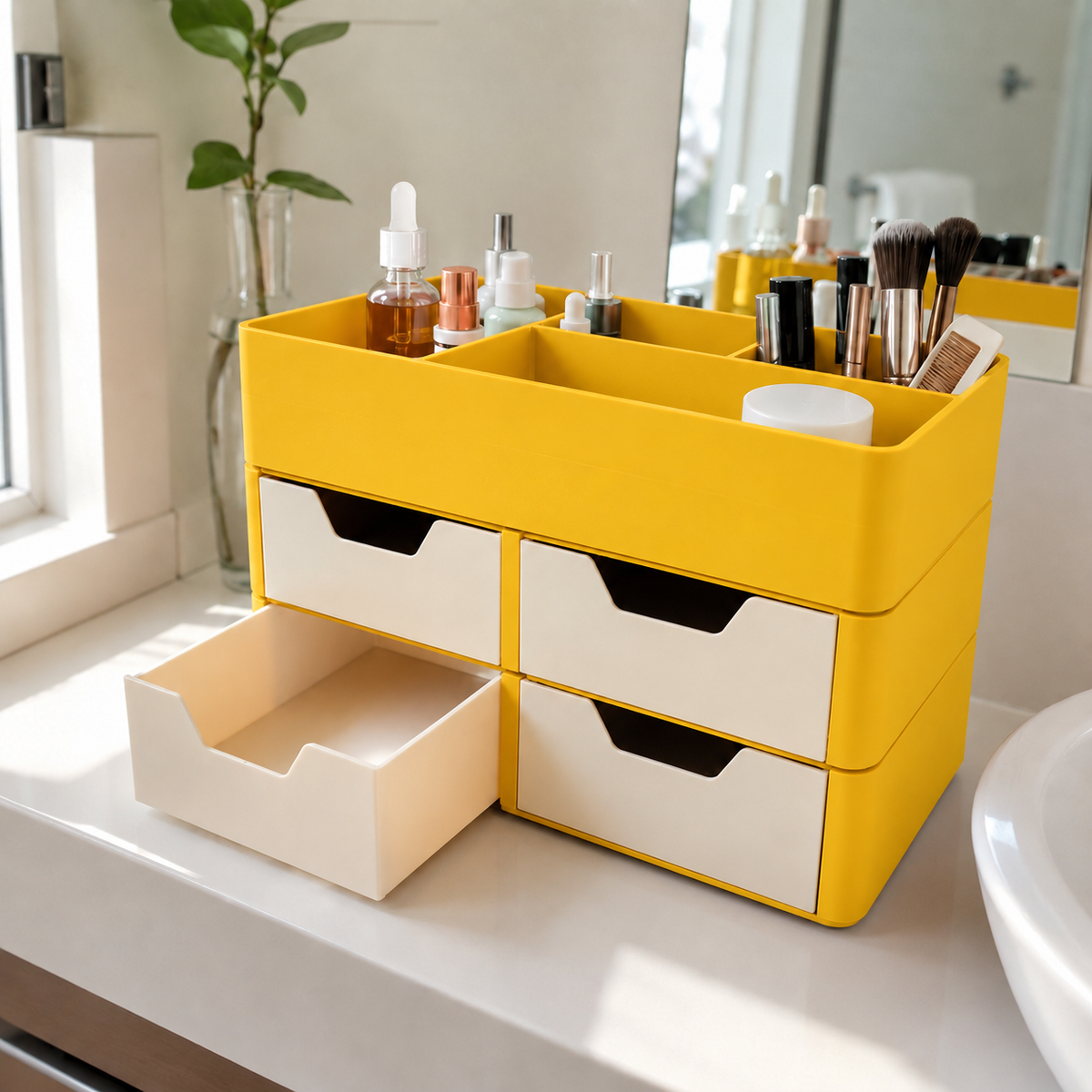 Organizador Escriba — Amarelo com gavetas claras