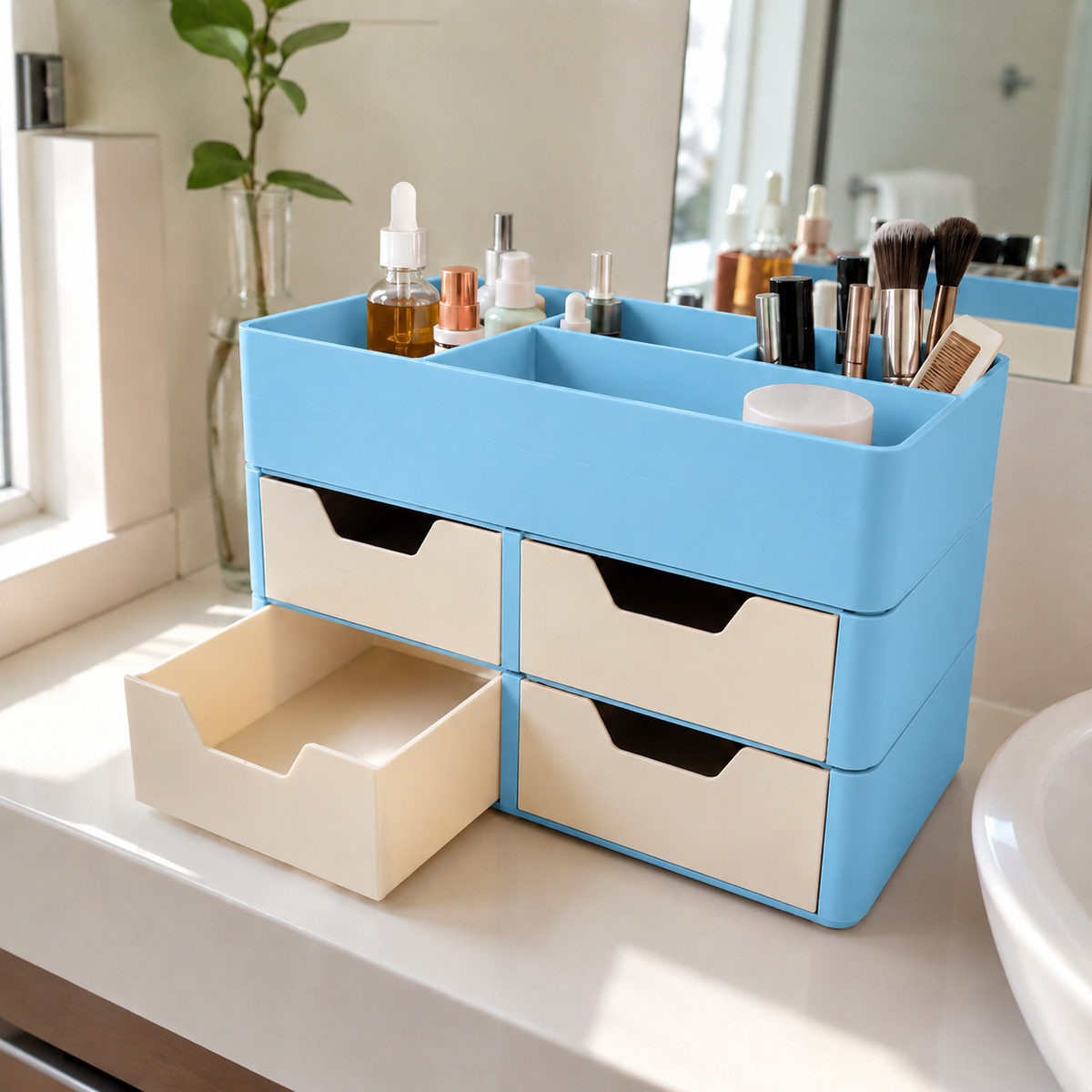 Organizador Escriba — Azul Celeste com gavetas claras