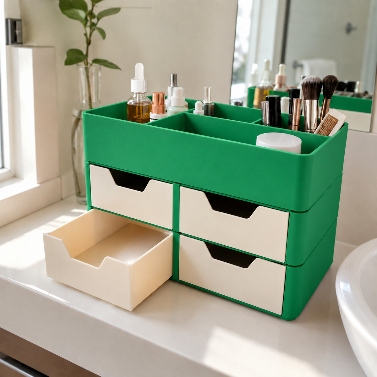 Organizador Escriba — Verde com gavetas claras
