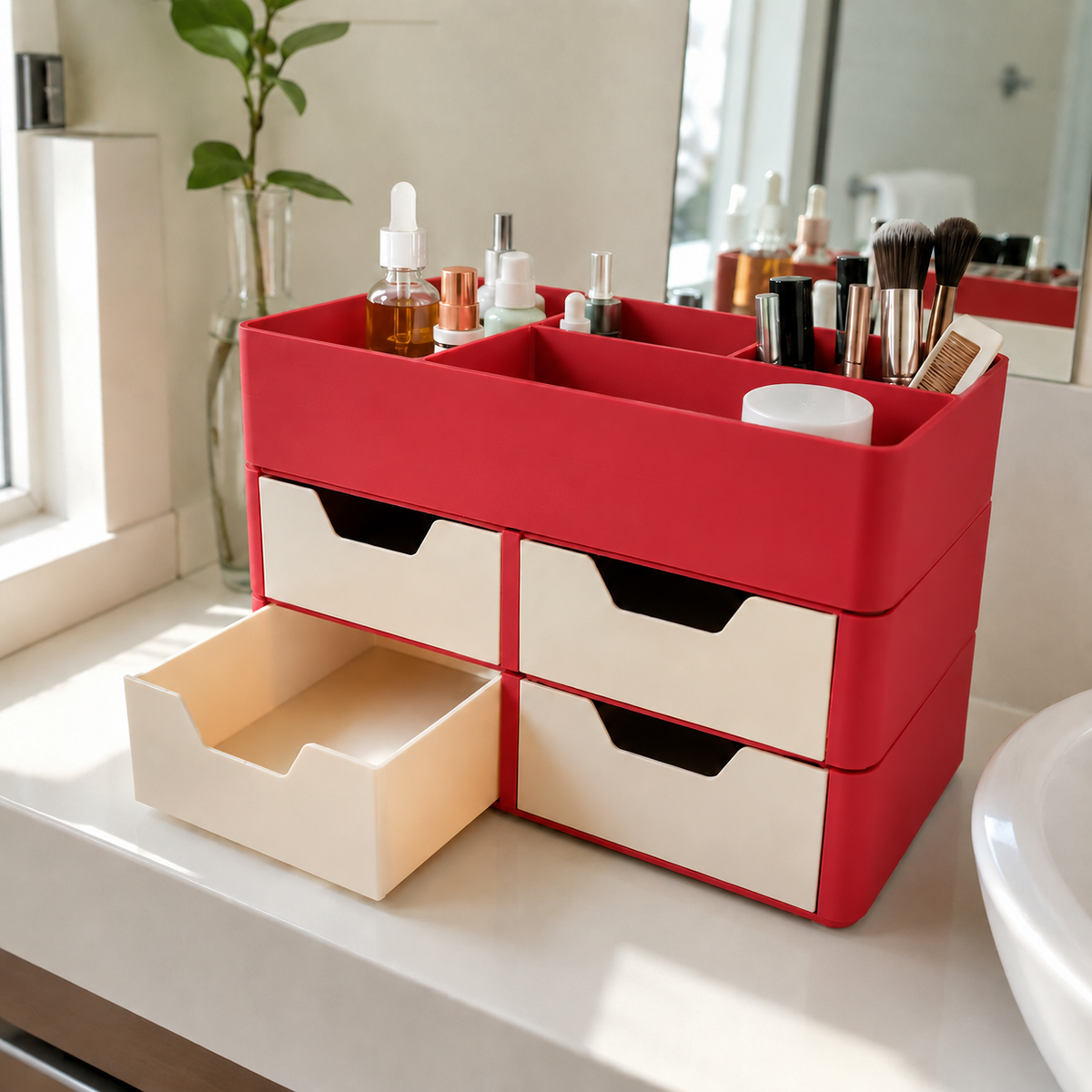 Organizador Escriba — Vermelho com gavetas claras