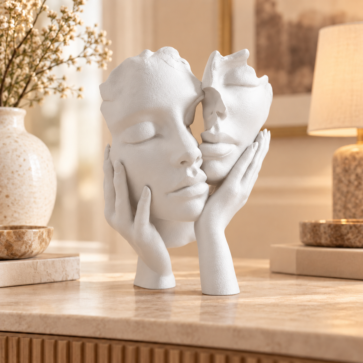 Escultura Essência a Dois na cor Branco, em ambiente elegante