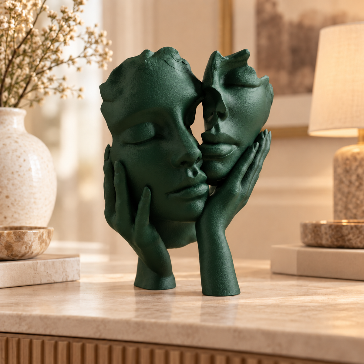 Escultura Essência a Dois na cor Holly Green, em ambiente elegante