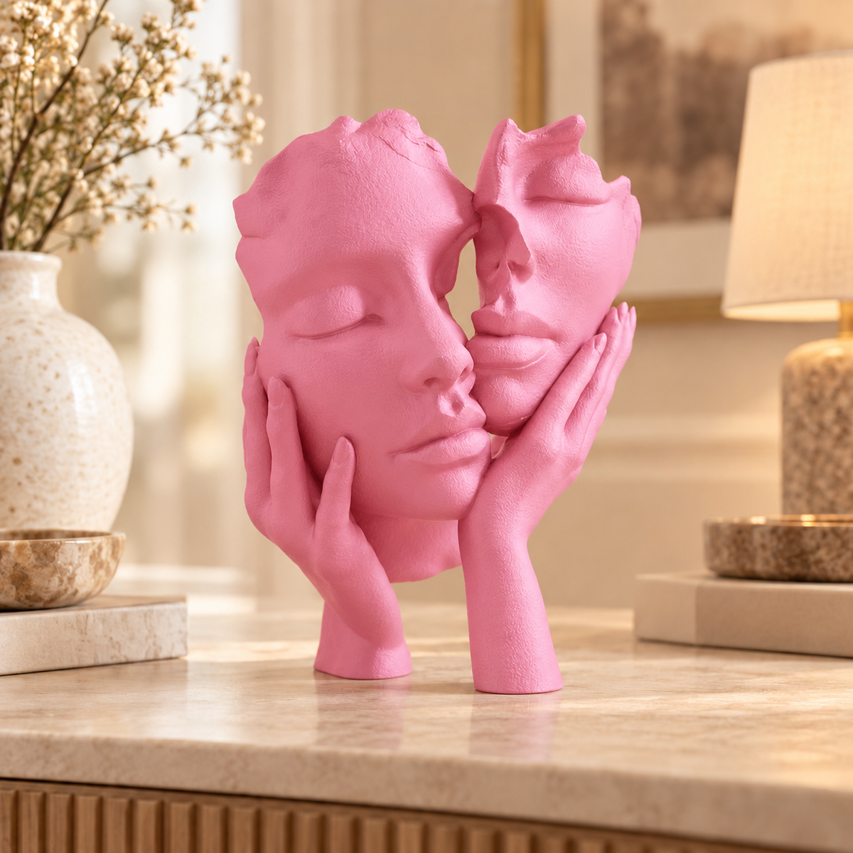 Escultura Essência a Dois na cor Rosa, em ambiente elegante