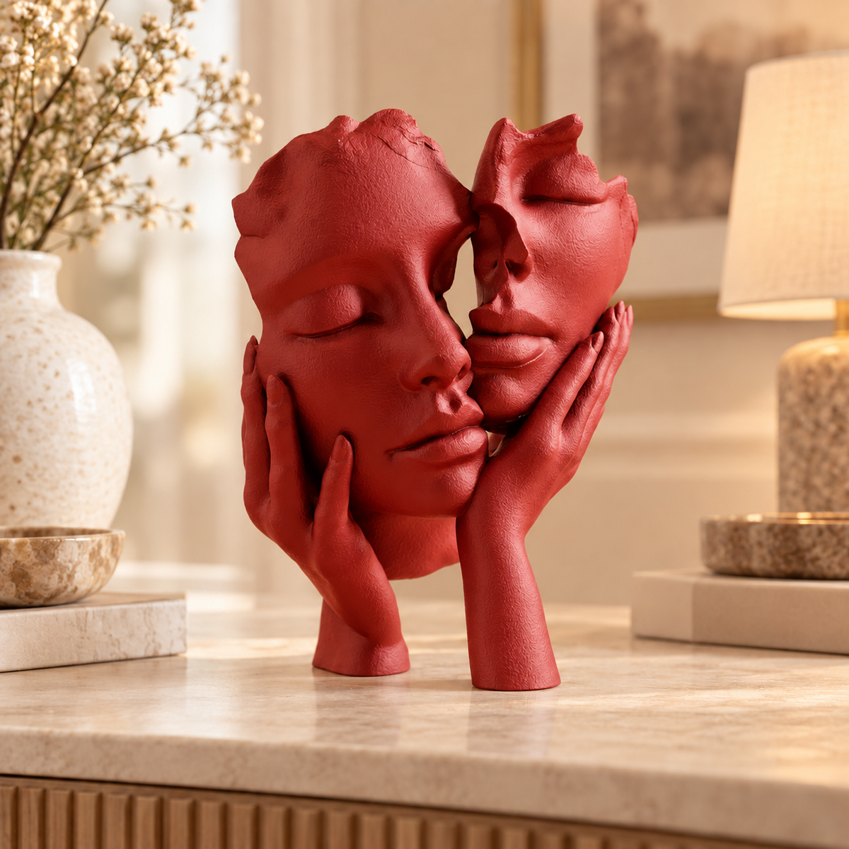 Escultura Essência a Dois na cor Vermelho, em ambiente elegante