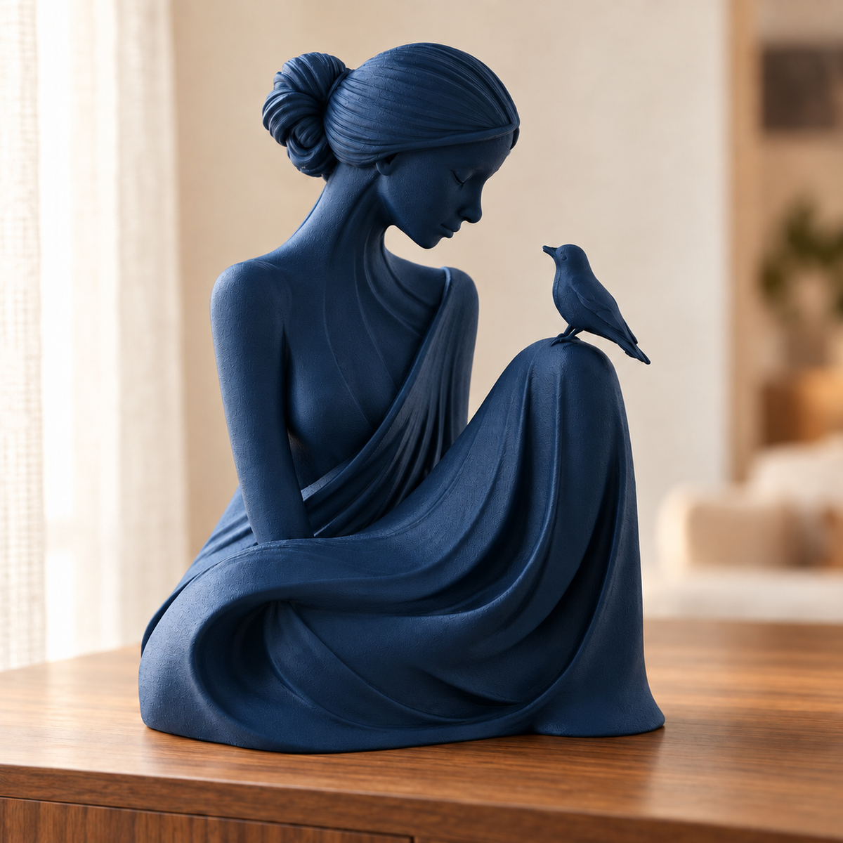 Essência — escultura mulher com pássaro, Dark Blue
