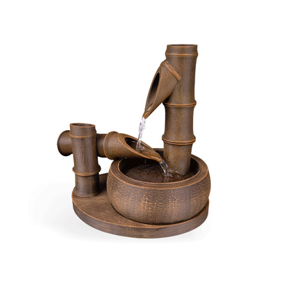 Fonte de mesa Bamboo Flow, bambus esculpidos em tom marrom terracota