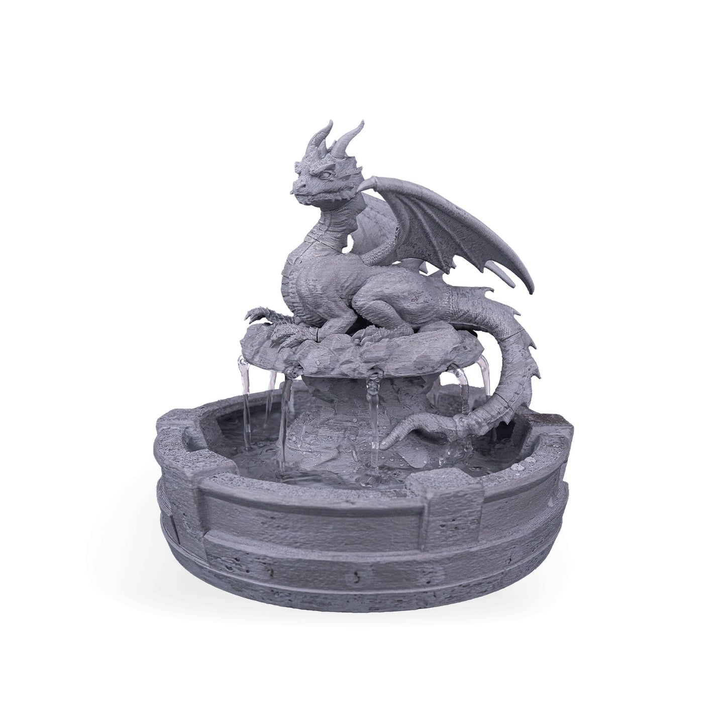 Dragão da fonte Resting Guardian visto de lado, asas recolhidas