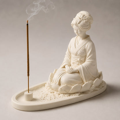 Suporte de incenso geisha lótus - branco