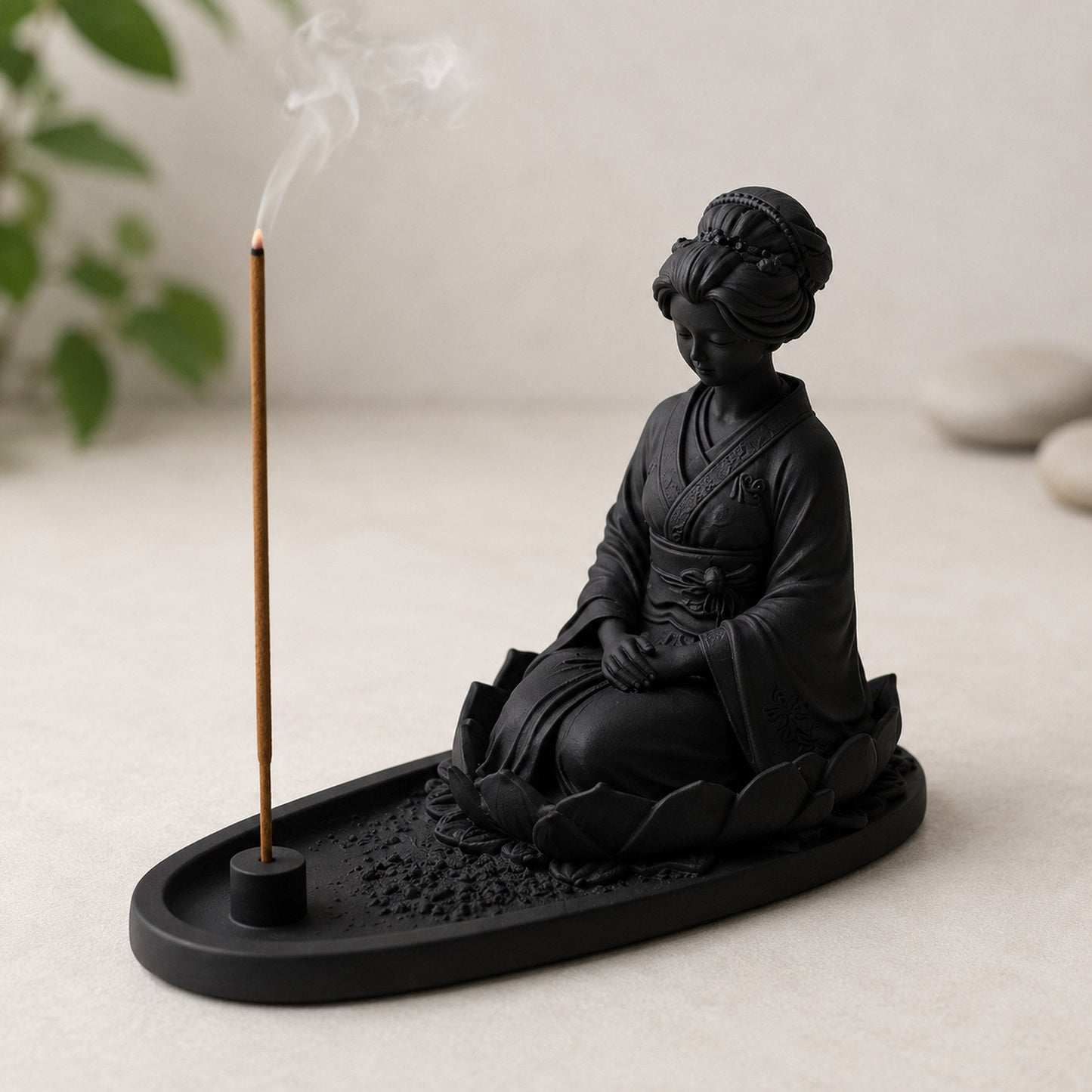 Suporte de incenso Geisha Zen preto