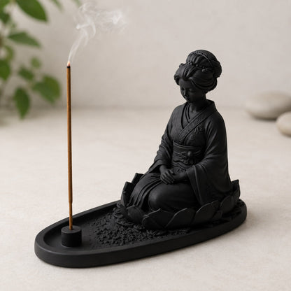 Suporte de incenso Geisha Zen preto