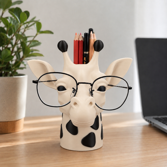 Gigi — Girafa Porta-Óculos e Canetas — Bege com pintinhas pretas