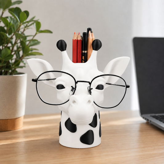 Gigi — Girafa Porta-Óculos e Canetas — Branco com pintinhas pretas