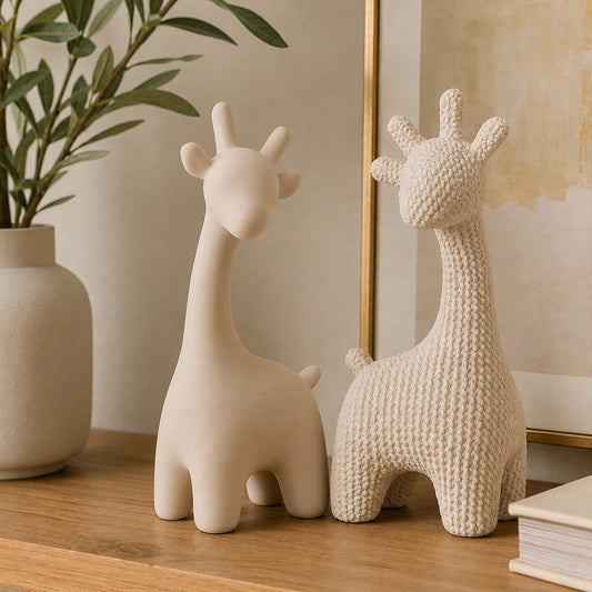 Girafas decorativas minimalistas bege areia - lisa e tricô