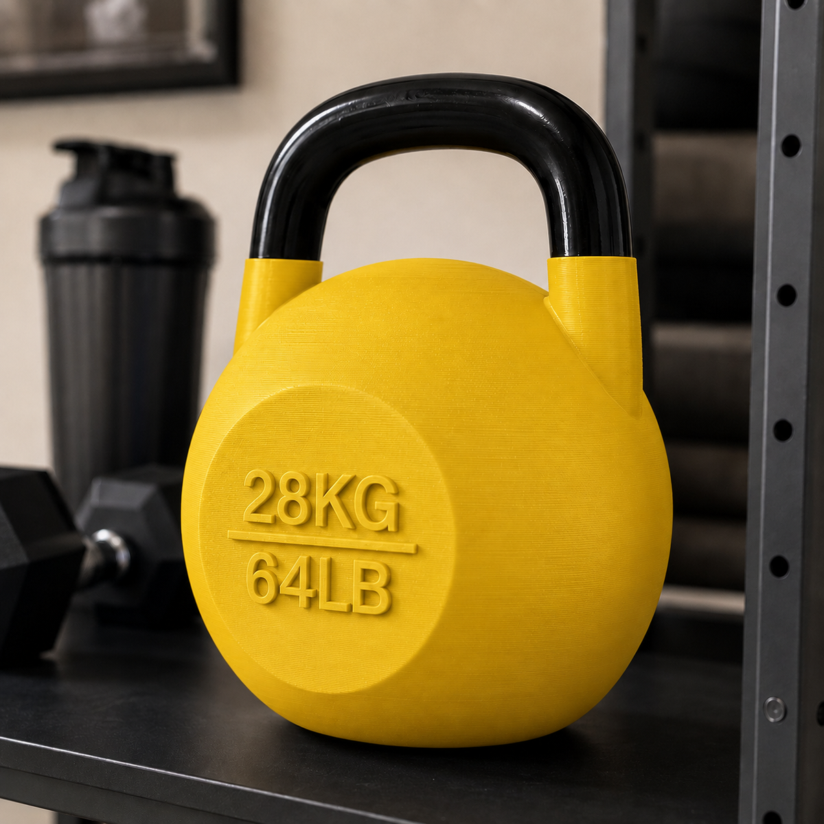 Pote Kettlebell Amarelo com alça preta