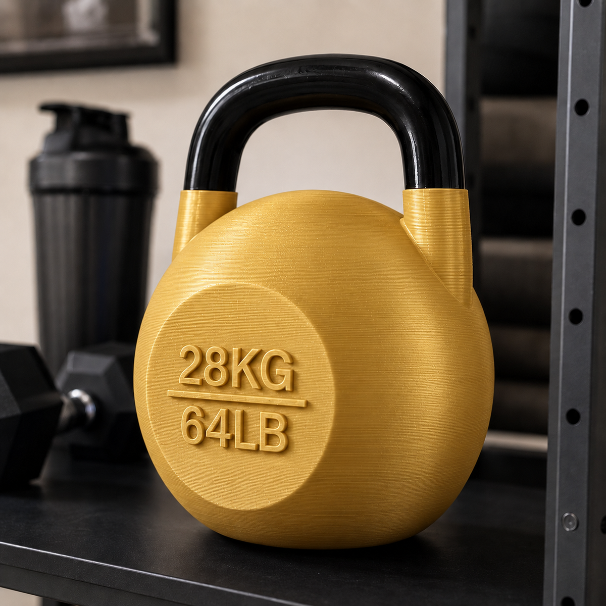Pote Kettlebell Dourado com alça preta