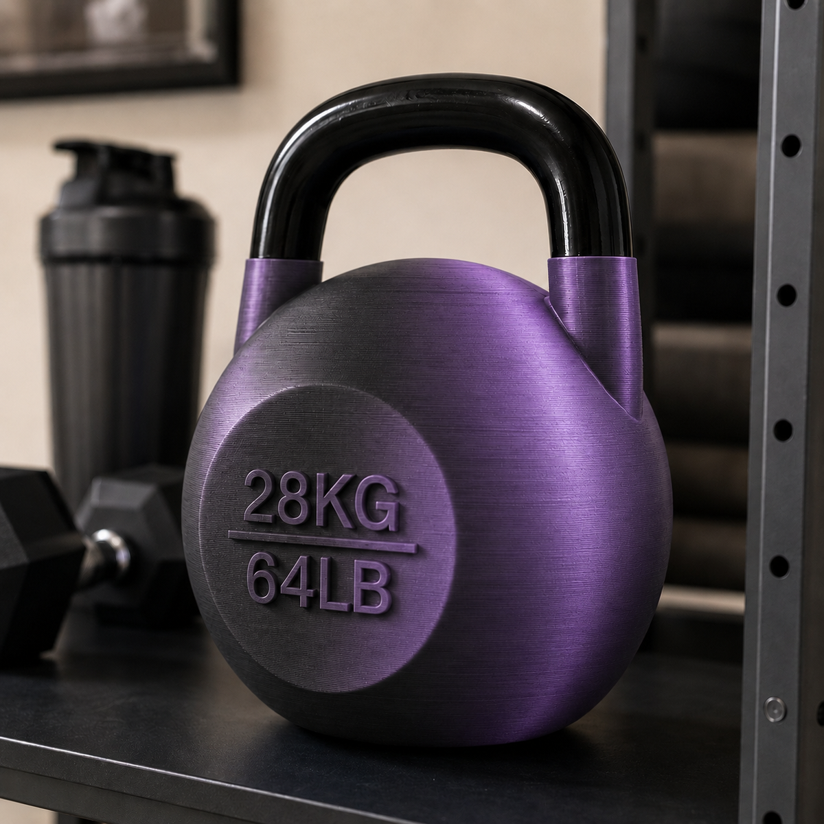Pote Kettlebell Preto e Roxo com alça preta