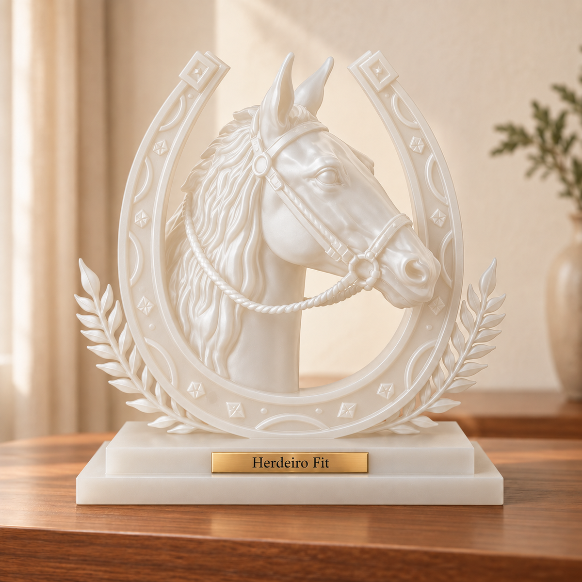 Legado — escultura de cavalo Translúcido, placa personalizada Herdeiro Fit