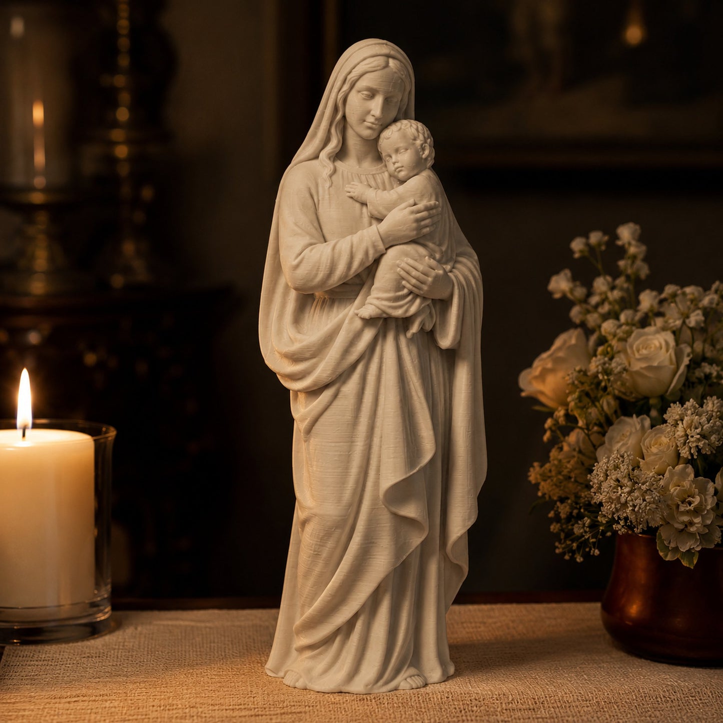 Madonna em marfim num altar