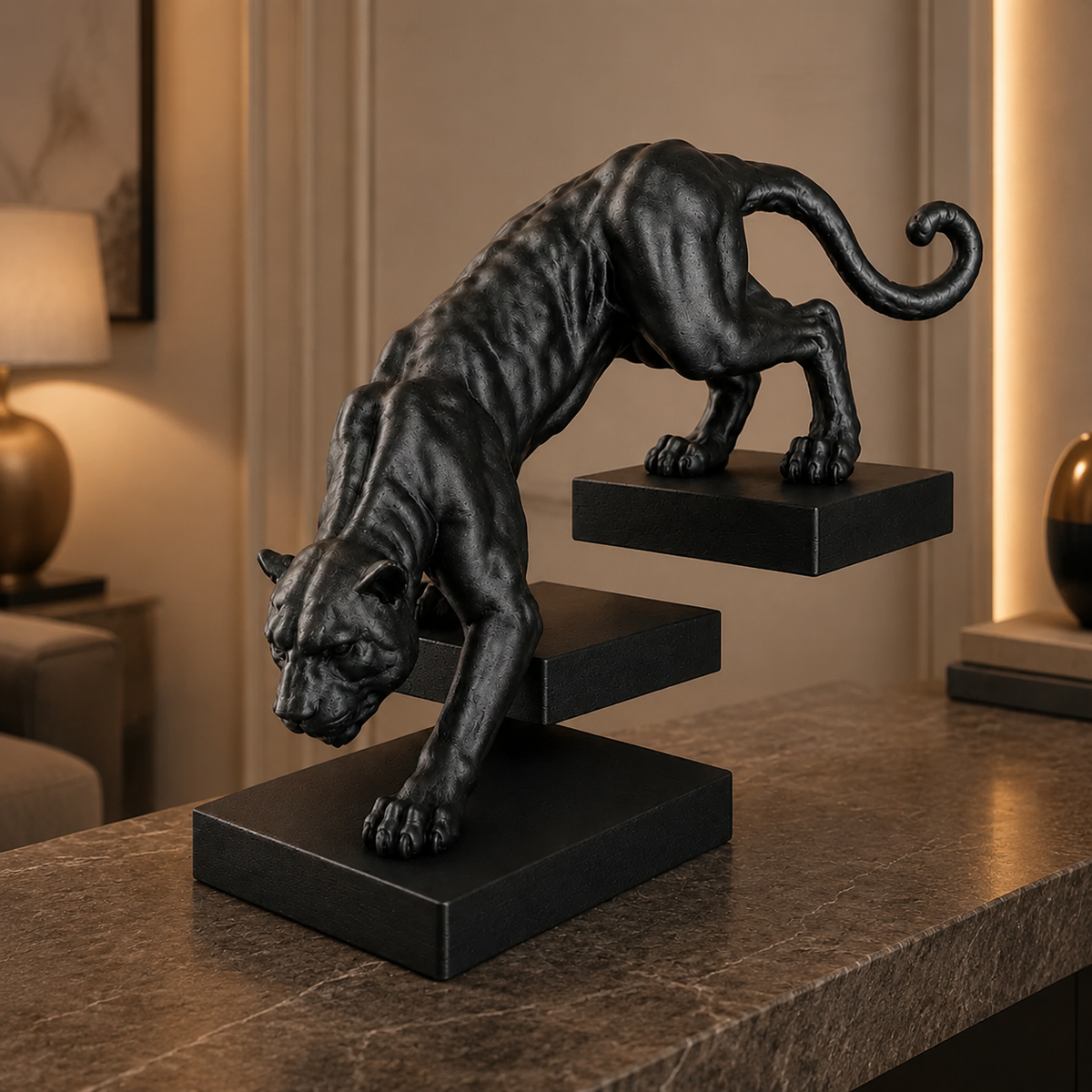 Pantera em Movimento na cor Preto em ambiente elegante e moderno