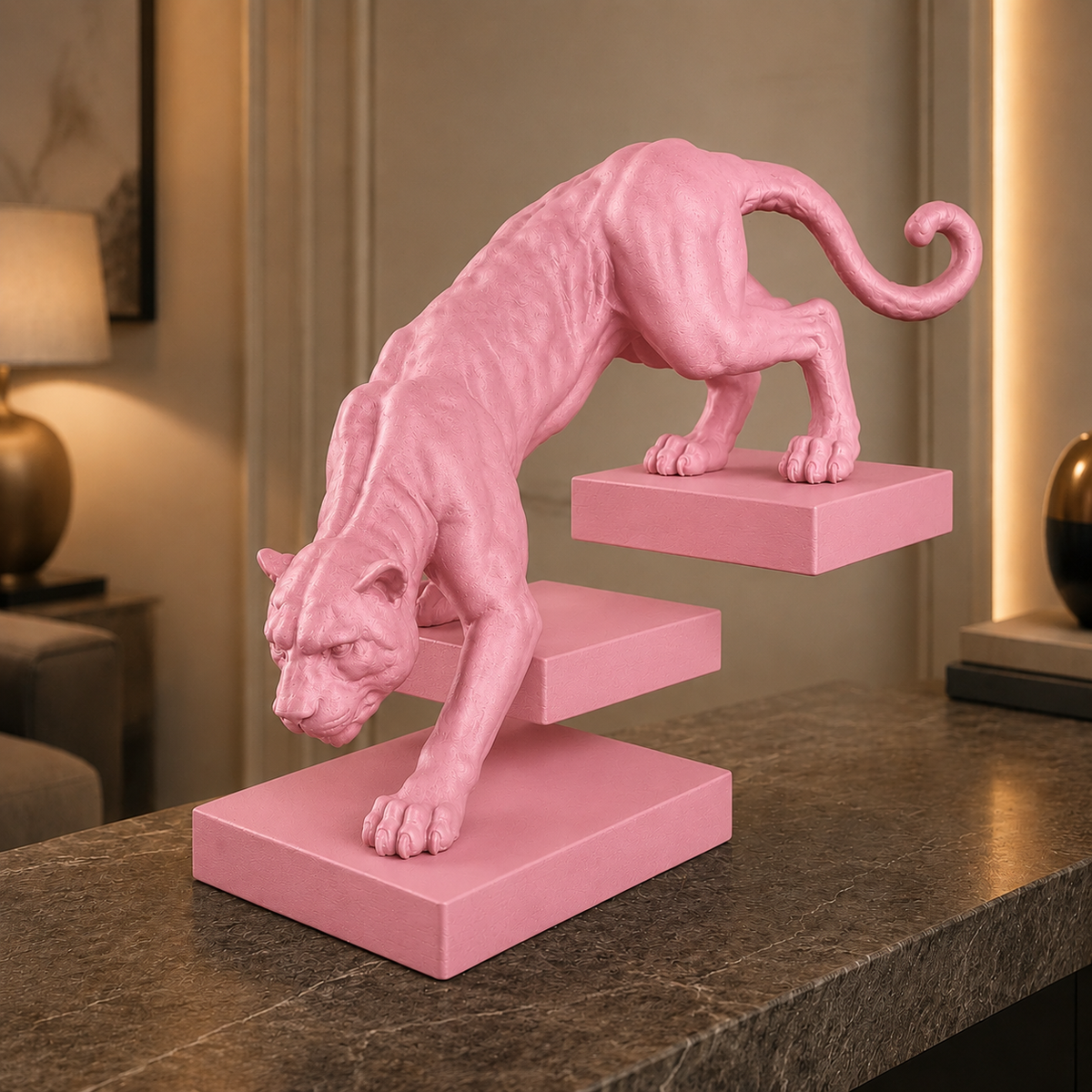Pantera em Movimento na cor Rosa em ambiente elegante e moderno