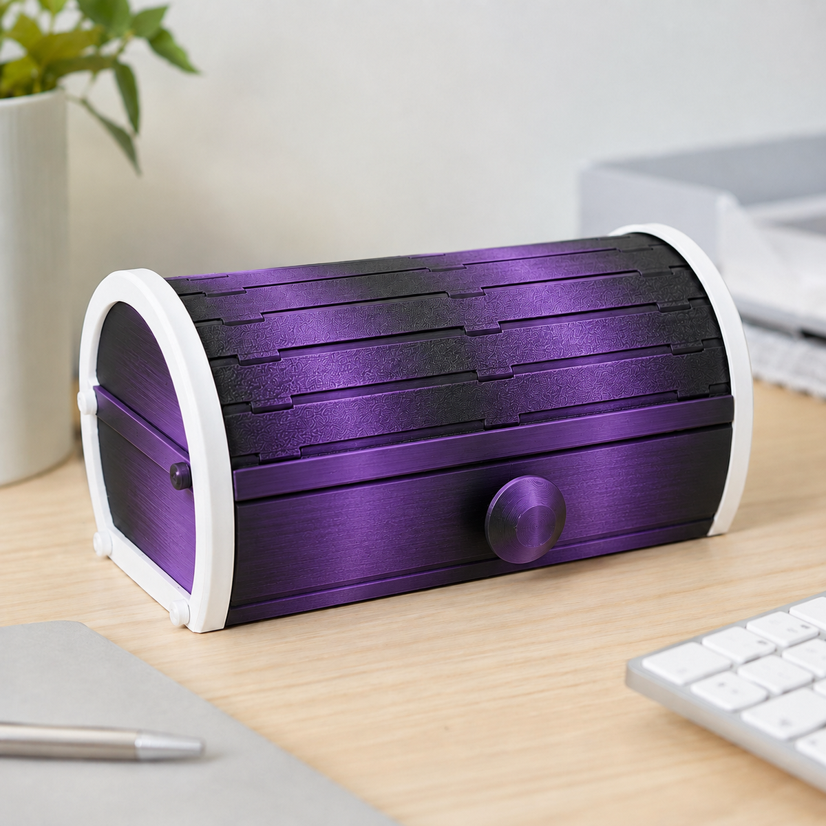 Organizador Persianna — Preto e Roxo, com molduras laterais brancas