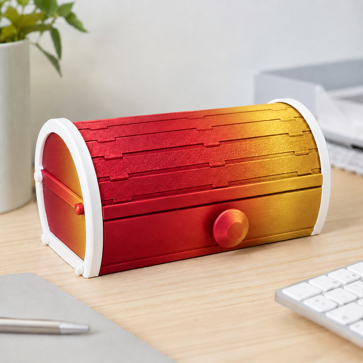 Organizador Persianna — Vermelho e Dourado, com molduras laterais brancas