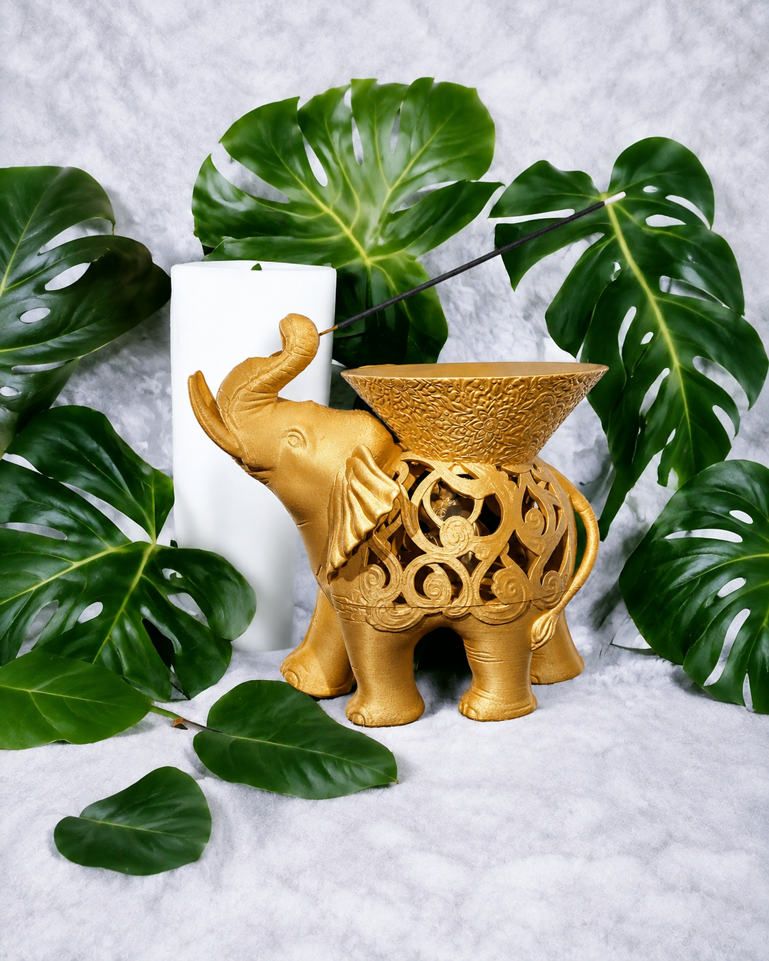 Ganesha — Porta-Incenso Elefante - Dourado — enquadramento corrigido