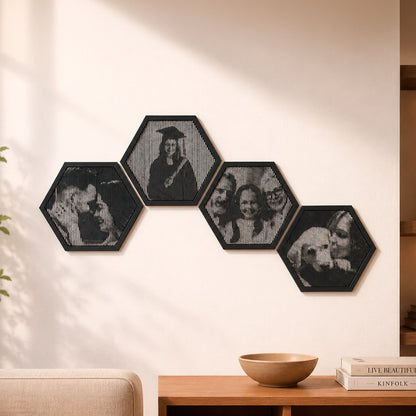 Quadro personalizado com foto em efeito meio-tom de hexágonos