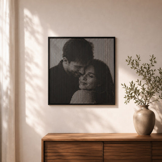 Quadro personalizado com foto em meio-tom de pixels quadrados