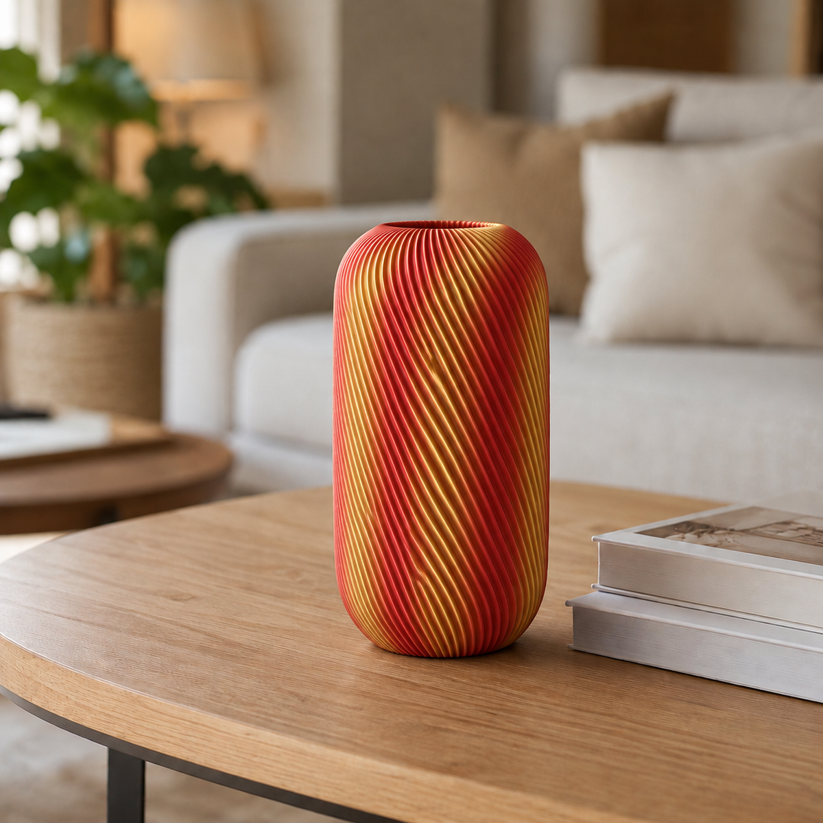 Rossella — Vermelho e Dourado — Vaso decorativo em espiral