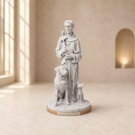 São Francisco dos Animais — escultura na cor Mármore