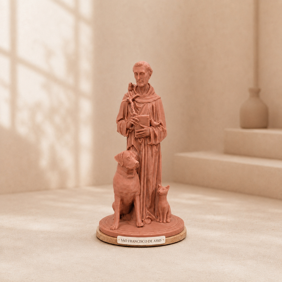 São Francisco dos Animais — escultura na cor Marrom Terracota