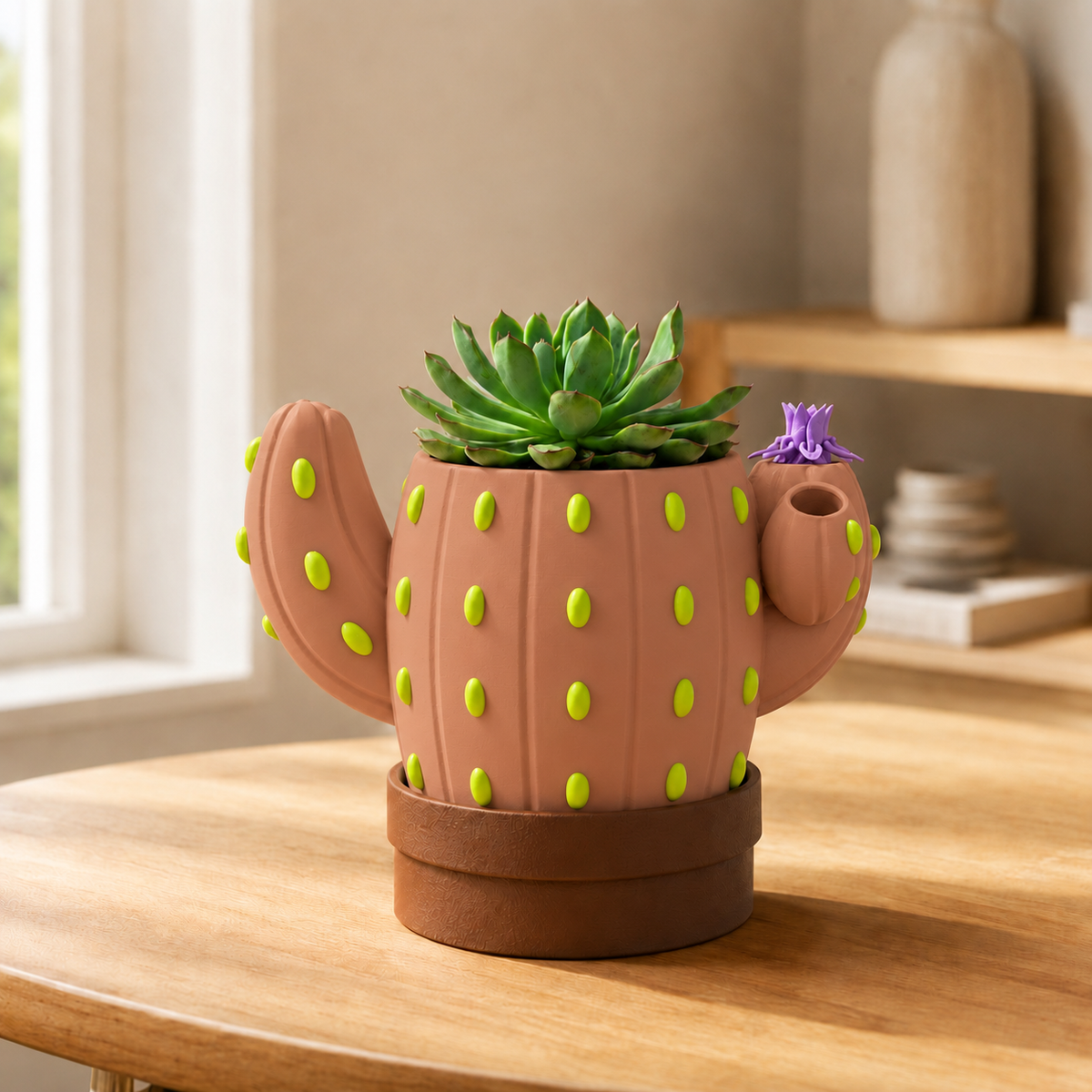 Sedento — Marrom Terracota — Vaso cacto sinalizador de rega
