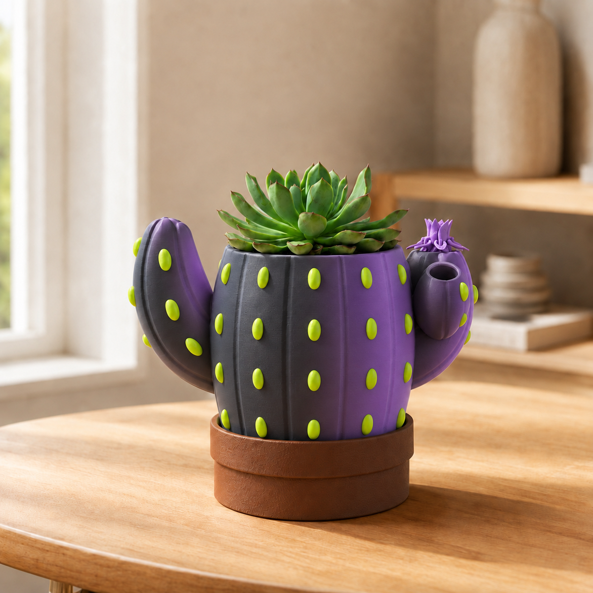 Sedento — Preto e Roxo — Vaso cacto sinalizador de rega