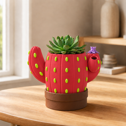 Sedento — Vermelho — Vaso cacto sinalizador de rega