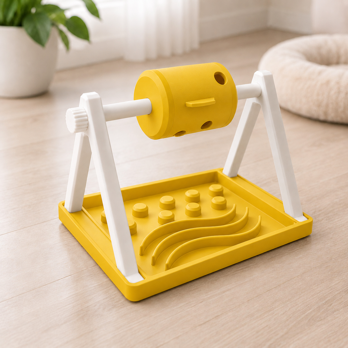 Snacky — Tambor e bandeja Amarelo com estrutura branca