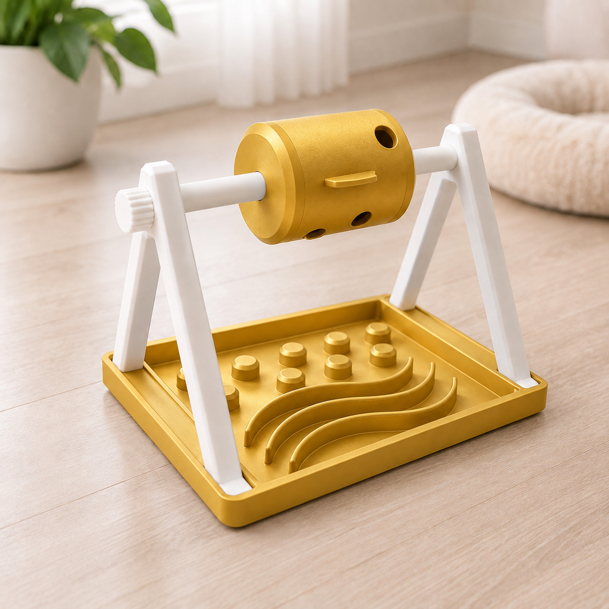 Snacky — Tambor e bandeja Dourado com estrutura branca