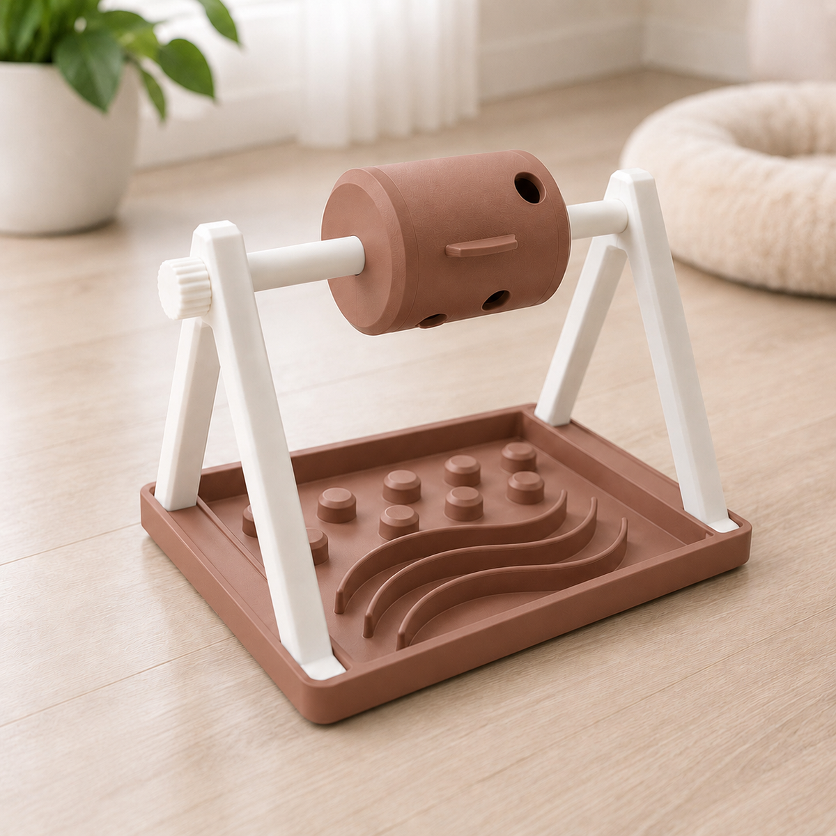 Snacky — Tambor e bandeja Marrom Terracota com estrutura branca