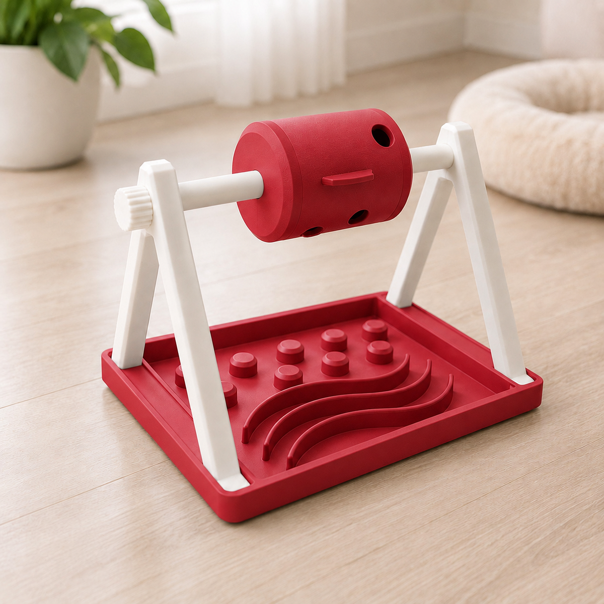 Snacky — Tambor e bandeja Vermelho com estrutura branca