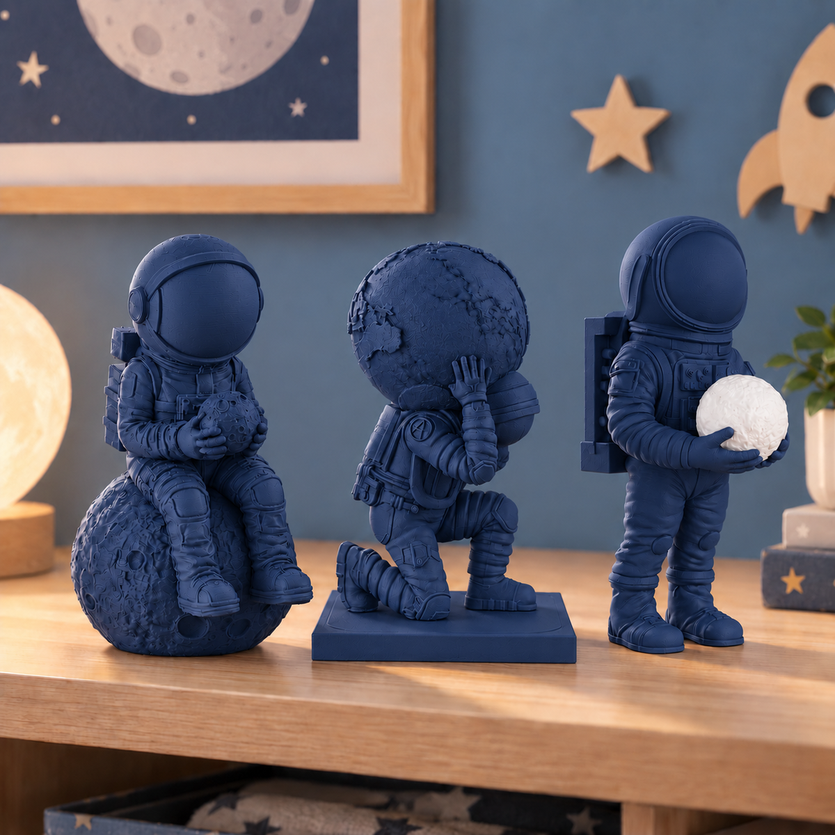 Trio de astronautas decorativos na cor Azul Escuro eSun