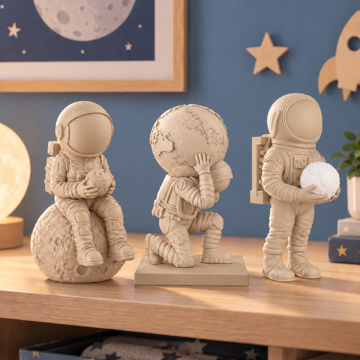 Trio de astronautas decorativos na cor Bege