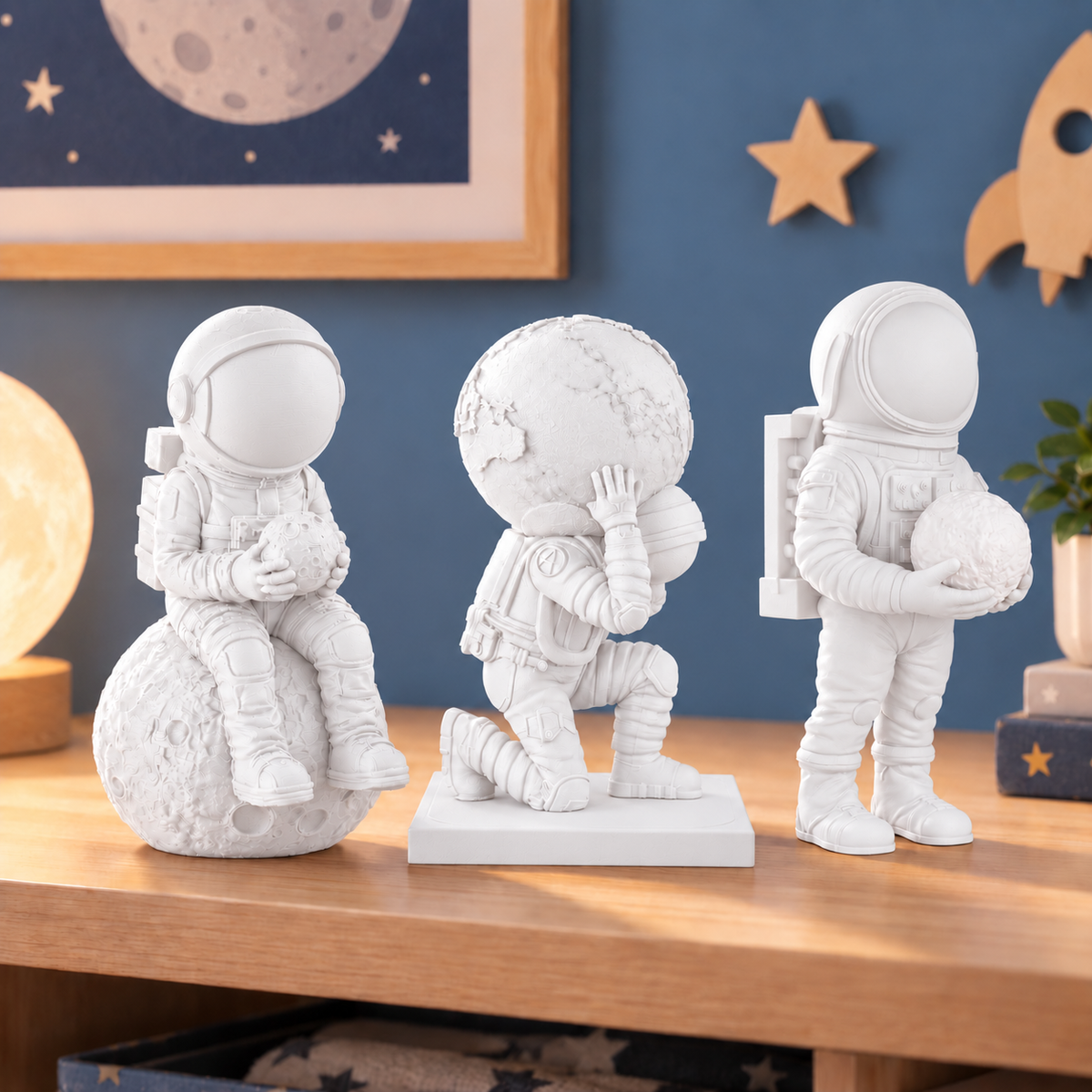 Trio de astronautas decorativos na cor Branco
