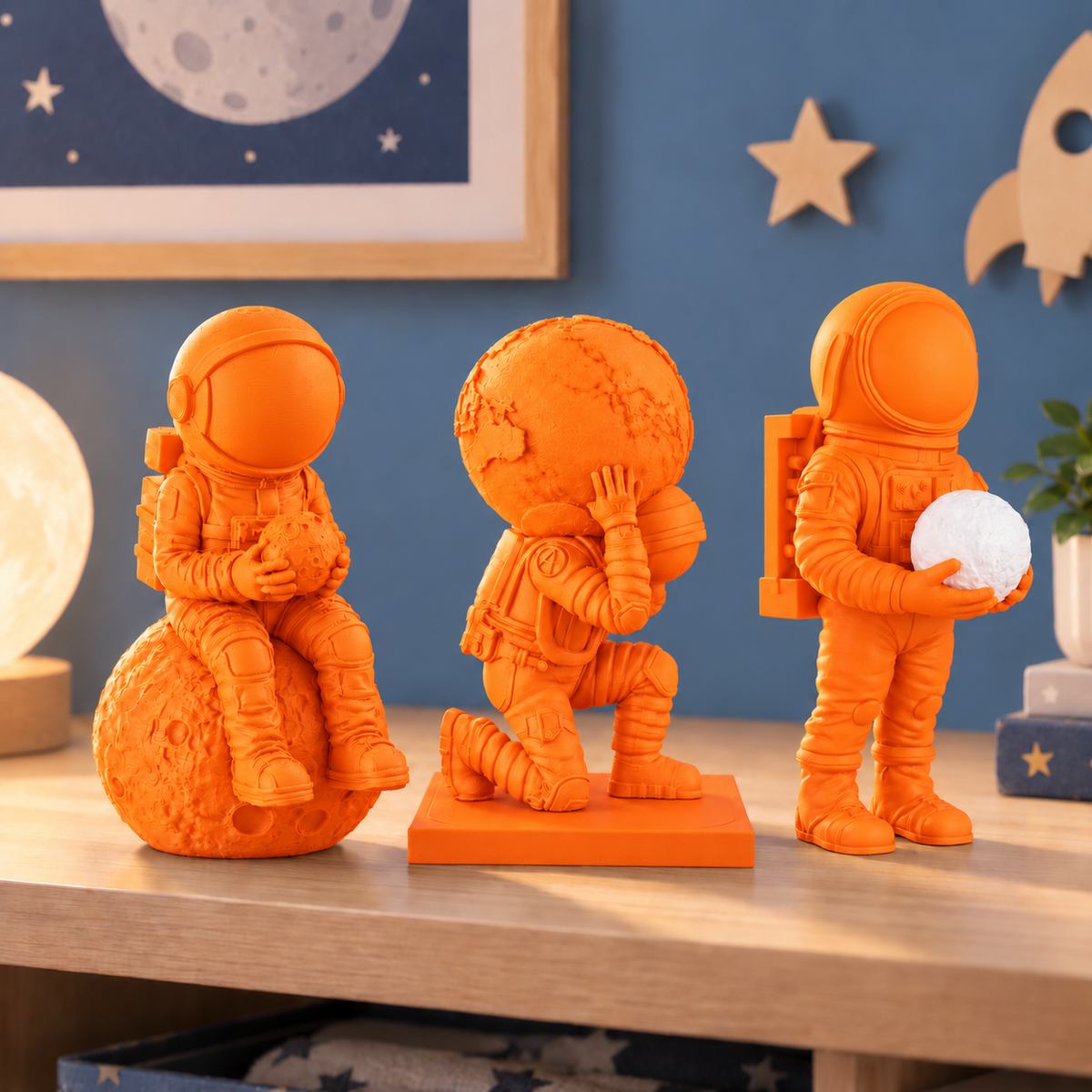 Trio de astronautas decorativos na cor Laranja eSun