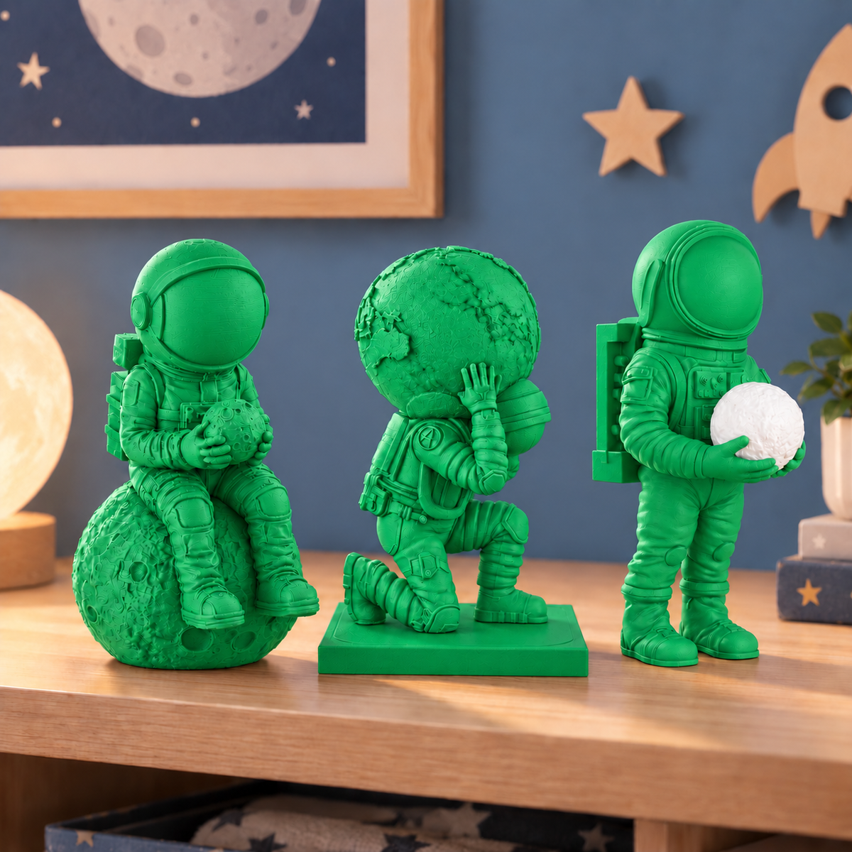 Trio de astronautas decorativos na cor Verde Básico eSun