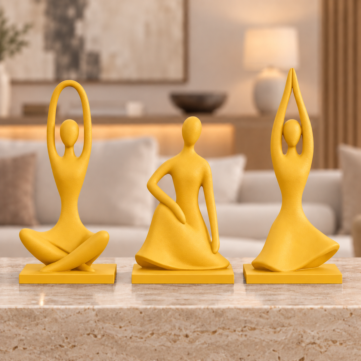 Trio Essência na cor Amarelo em ambiente moderno e aconchegante