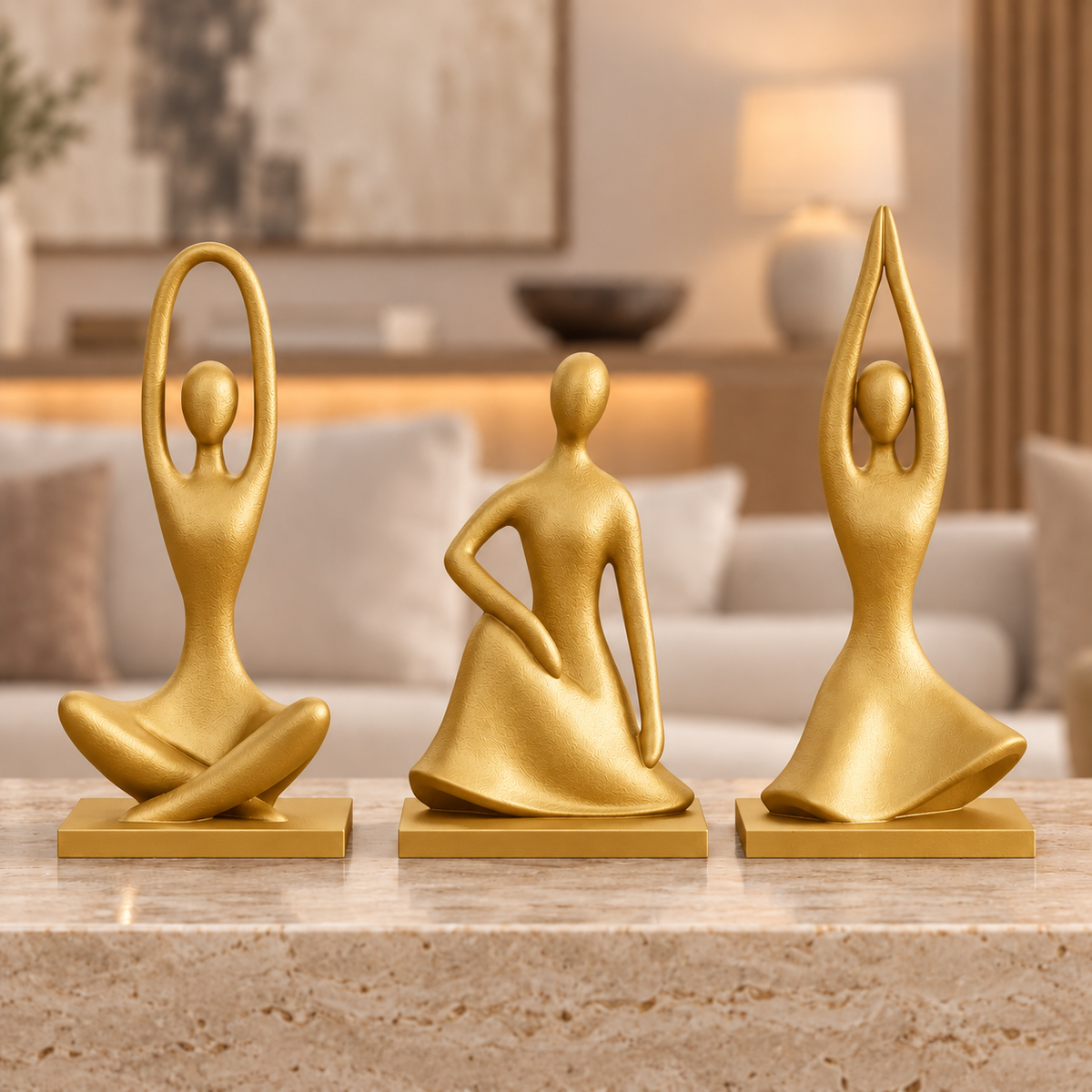 Trio Essência na cor Dourado em ambiente moderno e aconchegante