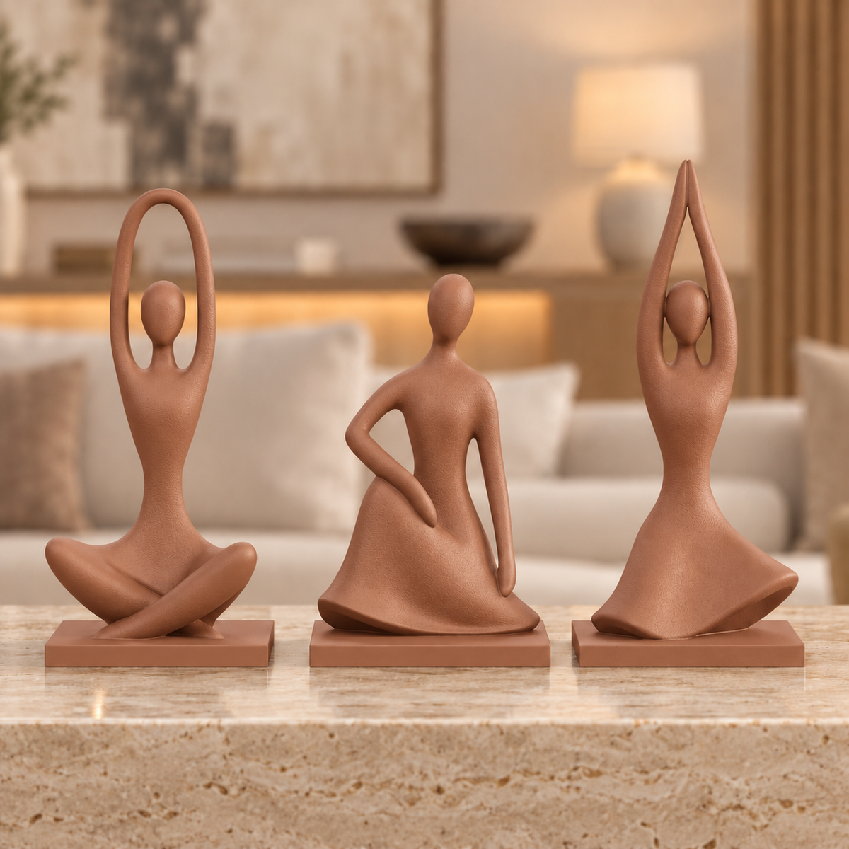 Trio Essência na cor Marrom Terracota em ambiente moderno e aconchegante