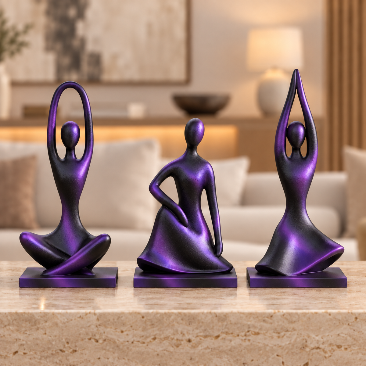 Trio Essência na cor Preto e Roxo em ambiente moderno e aconchegante