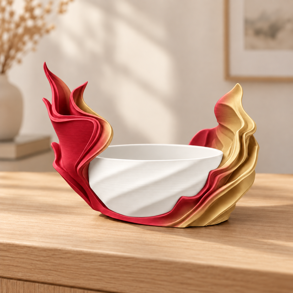 Vaso Alga — Vermelho e Dourado — vaso interno branco, sem planta
