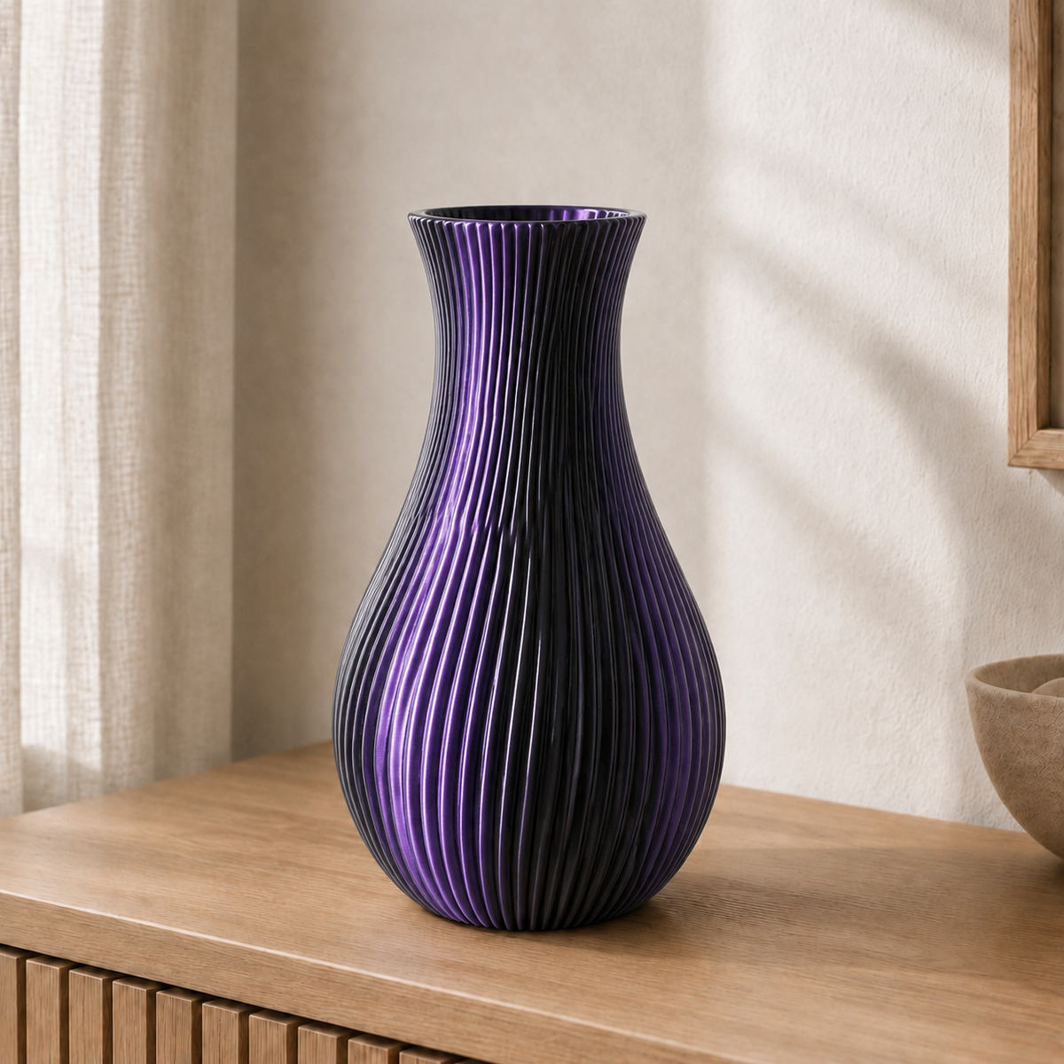 Cannelé — vaso grande 25 cm na cor Preto e Roxo